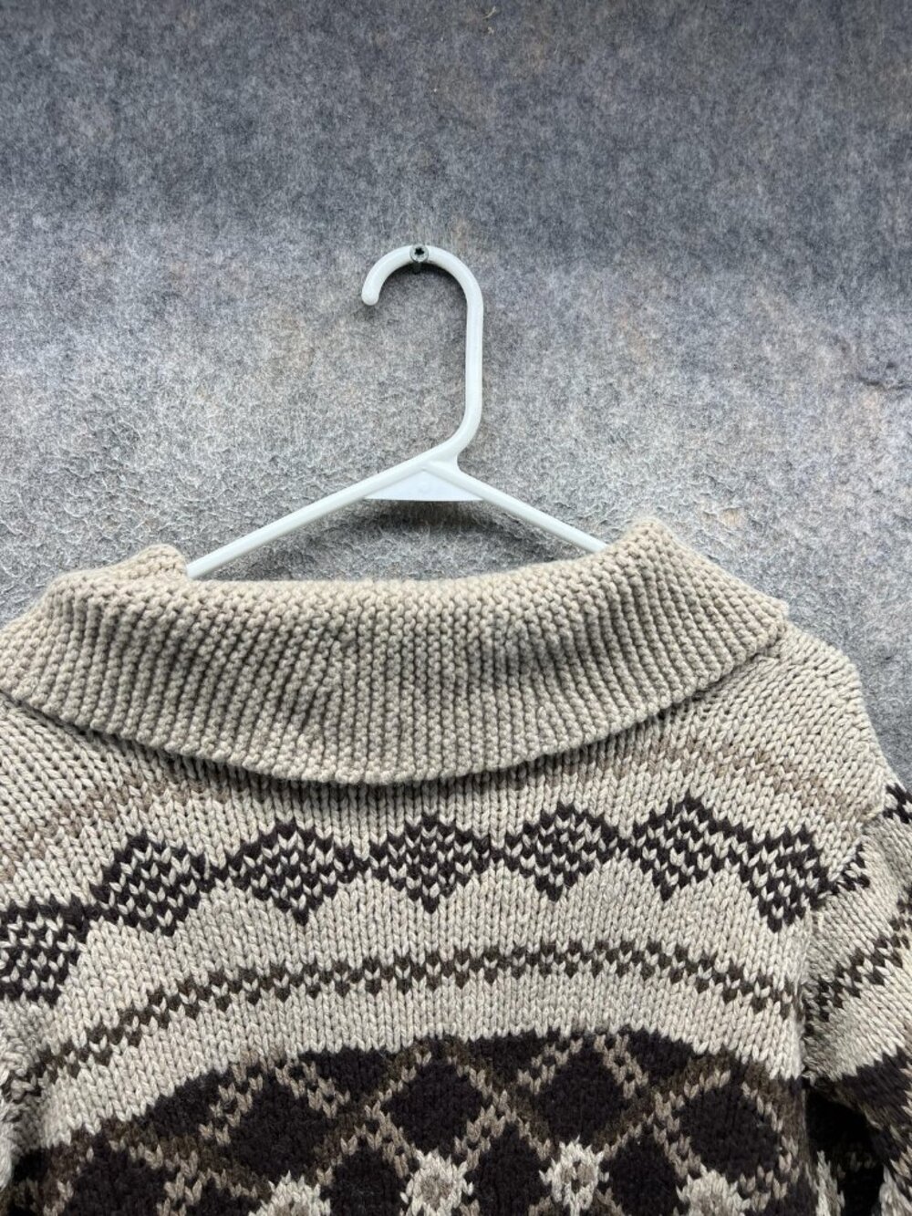 J.Crew Sweater Mens Small Beige Wool Cardigan Shawl Collar Fair Isle Knit Aztec - Picture 10 of 12
